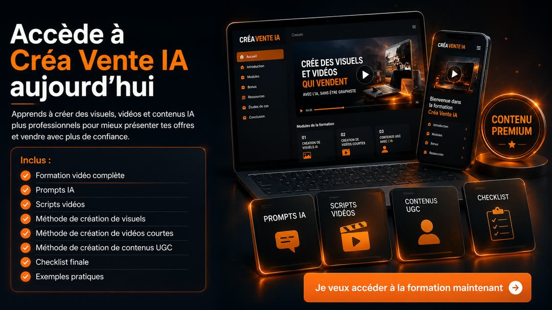 Tout ce que tu reçois avec Créa Vente IA : modules, templates, ressources